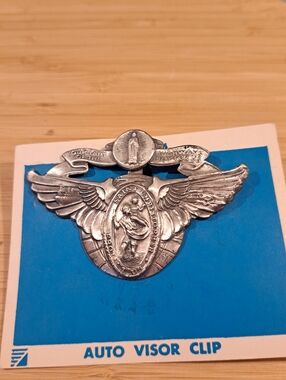 Vtg Saint Christopher + Our Lady Protect Us Patron Travel Car Visor Clip
